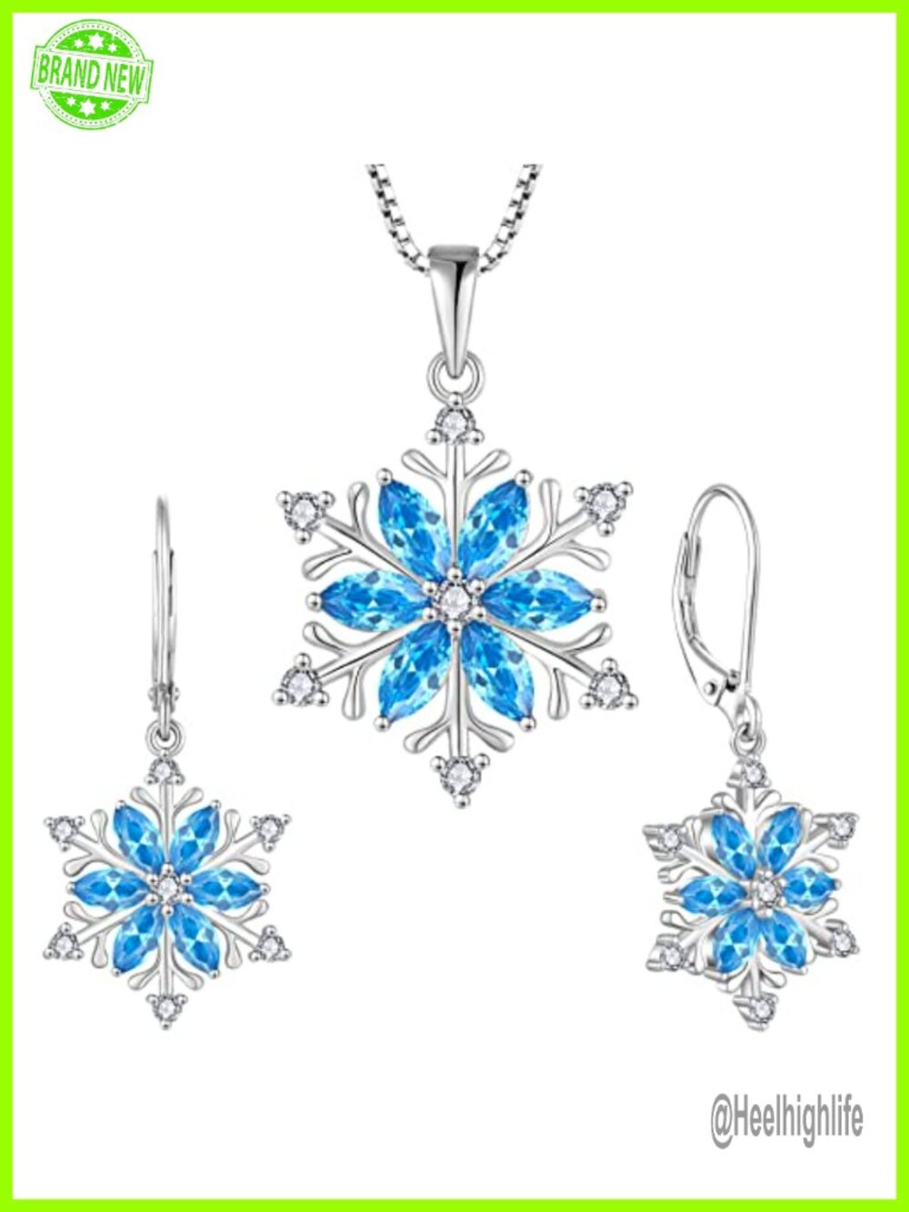 925 Sterling Silver Snowflake Necklace Earrings Set